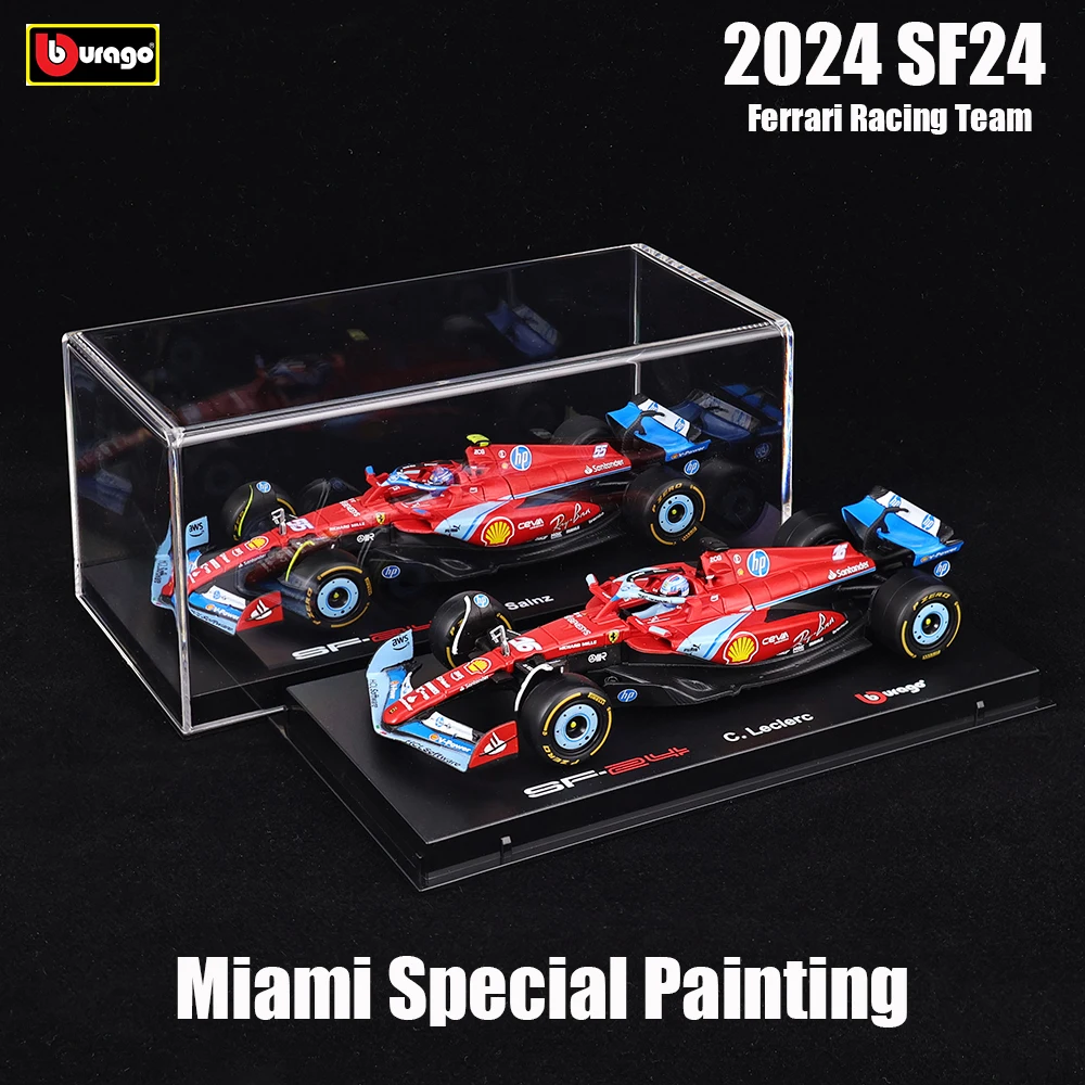 

Bburago 1:43 2024 F1 Ferrari SF24 Miami Grand Prix #16 Charles Leclerc #55 Carlos Sainz car model alloy car toy collection