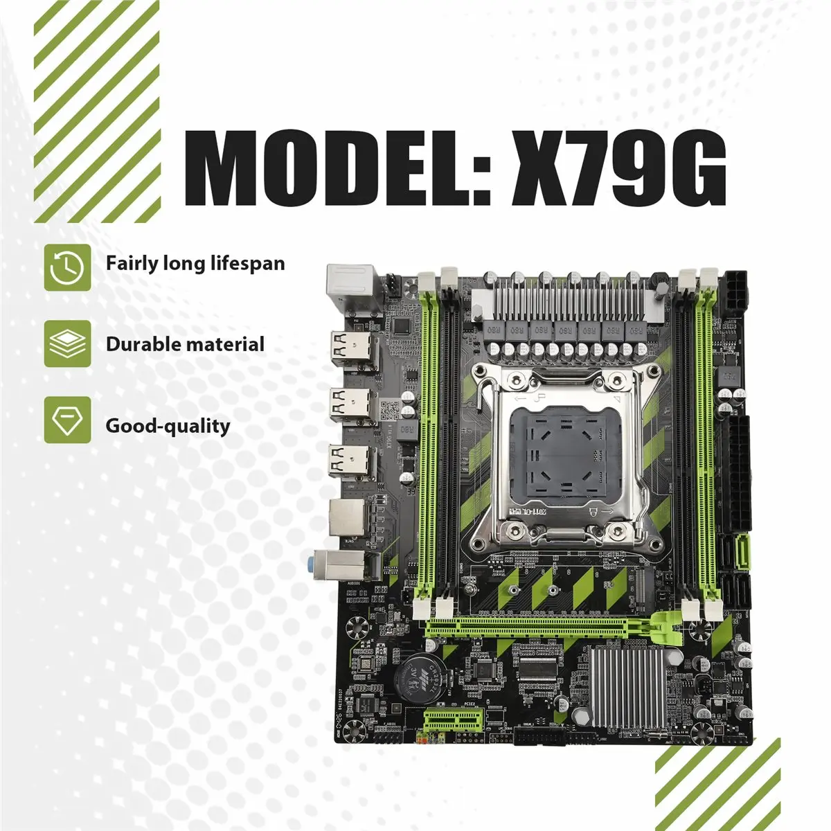 feelfeel X79G Motherboard+SATA Cable+Bezel LGA2011 4XDDR3 RECC Slot M.2 NVME PCI-E X16 6XUSB2.0 SATA3.0 Server Game Motherboard