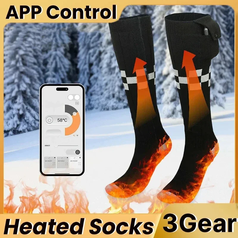 Heated Socks APP Remote Control 6000/5000mAh Rechargeable Battery Winter Thermal Electric Heating Thick Stockings 3 Gears