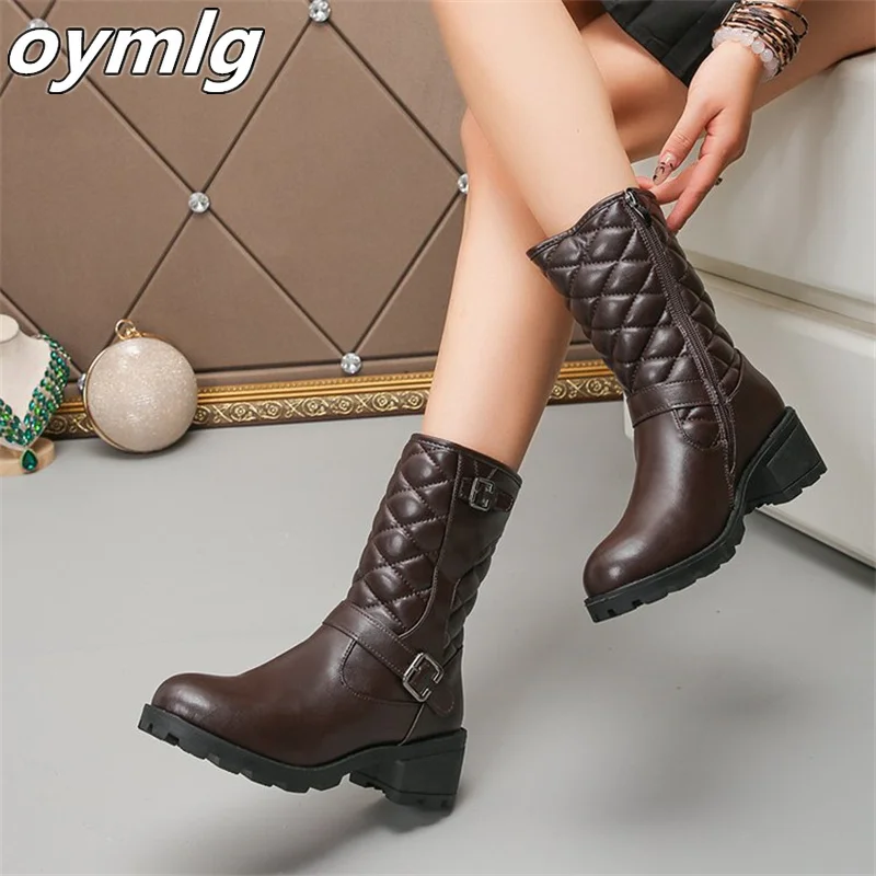 Large size short boots for women 2024 new buckle western boots, midsole thick heel knight boots