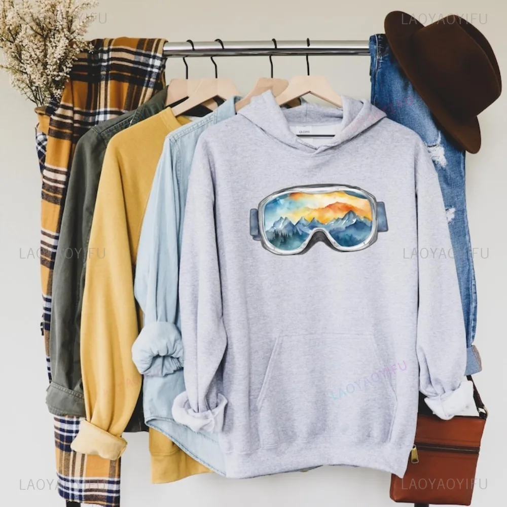 

Лыжные очки Толстовка в акварельном стиле с графикой унисекс Лыжные очки Мужская толстовка Сноубординг Лыжи Подарок Зимний спорт Женский пуловер