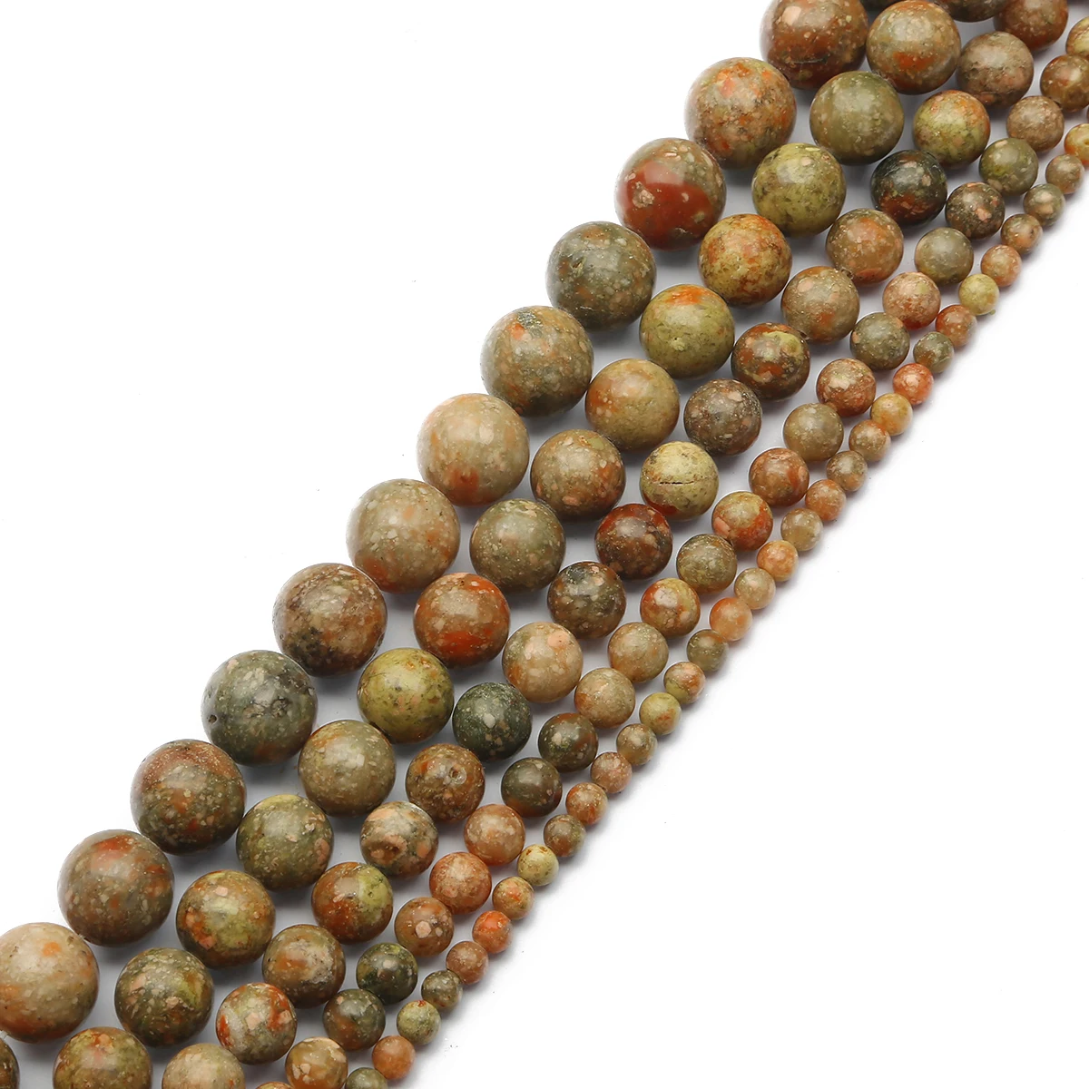 Vintage natürliche grüne Unakite-Steinperlen, lose runde Abstandsperlen für die Schmuckherstellung, DIY-Armband, Halskette, Ohrring-Zubehör – Detail 6