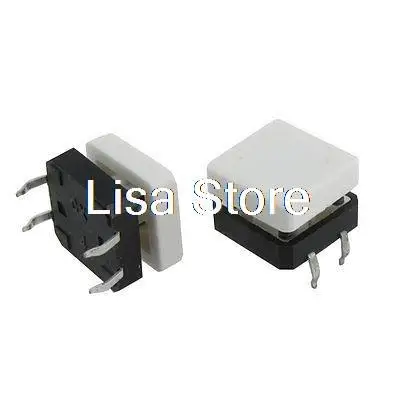 

White Cap 12 x 12mm x 8mm Momentary Tact Tactile Push Button Switch 4 Pin