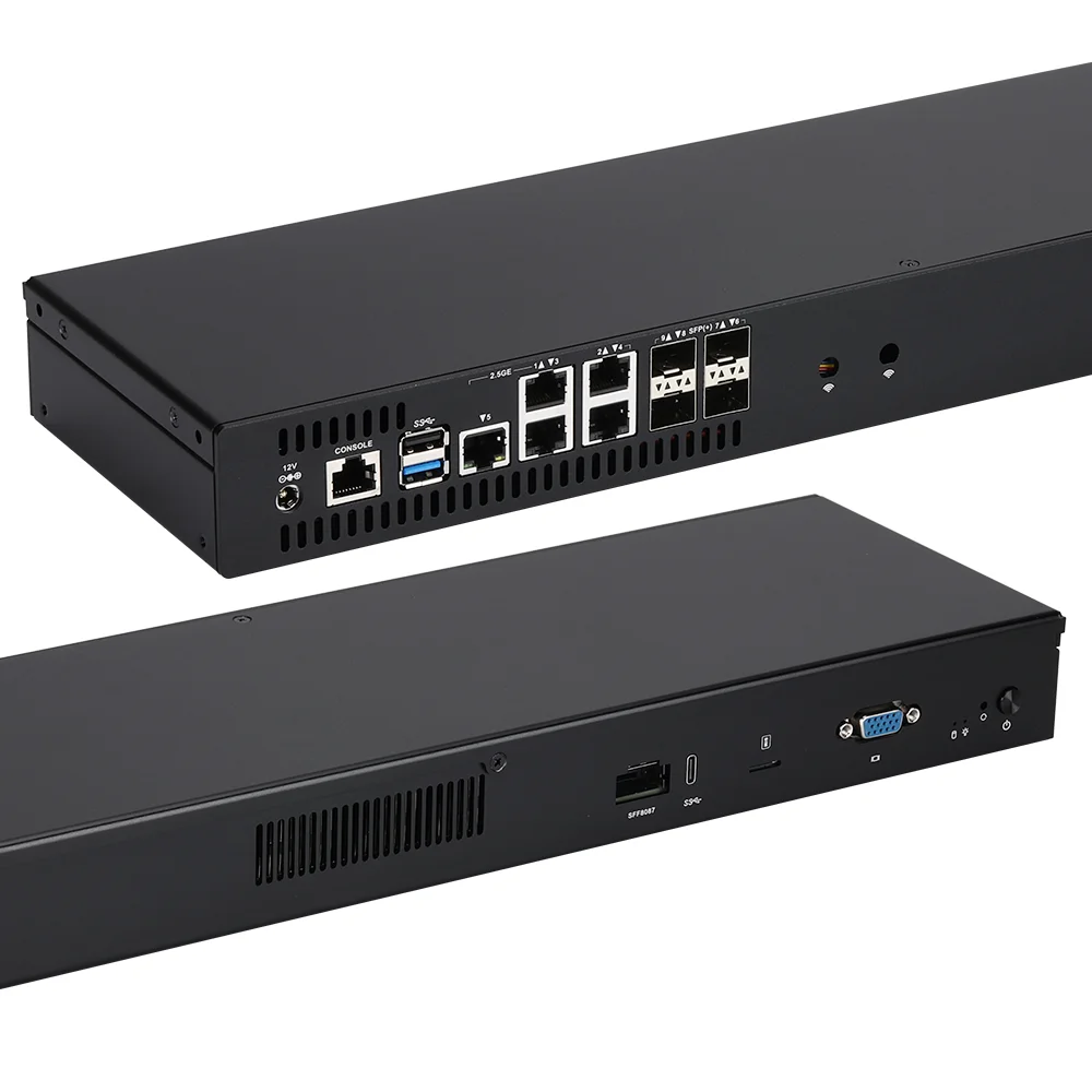 Qotom C3758R C3958 1U Rackable Server Atom Denverton 4*X553 10G SFP+ 5*2.5G LAN Barebone Firewall Router Network Mini PC