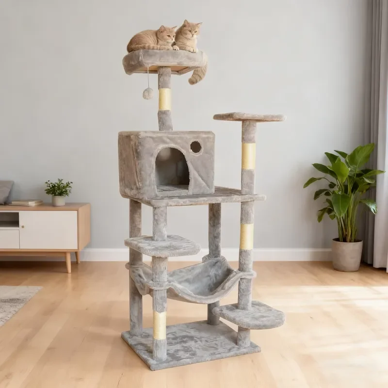 Multi-Layer Integrated Wood Eco-friendly Cat Tree Scratcher Large Cat House Customizable Cat Climbing Frame Toys Supports
