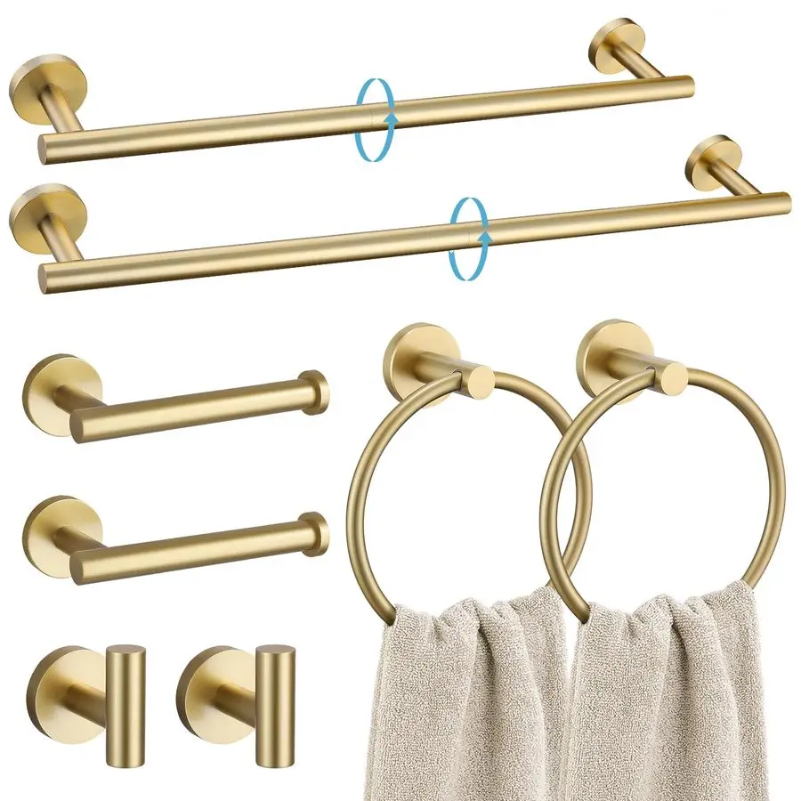 

Brushed Gold 8 Piece Bathroom Hardware Set, SUS304 Stainless Steel 24 Inch and 20 Inch Bath Towel Bar Set, Round Bathroom Access