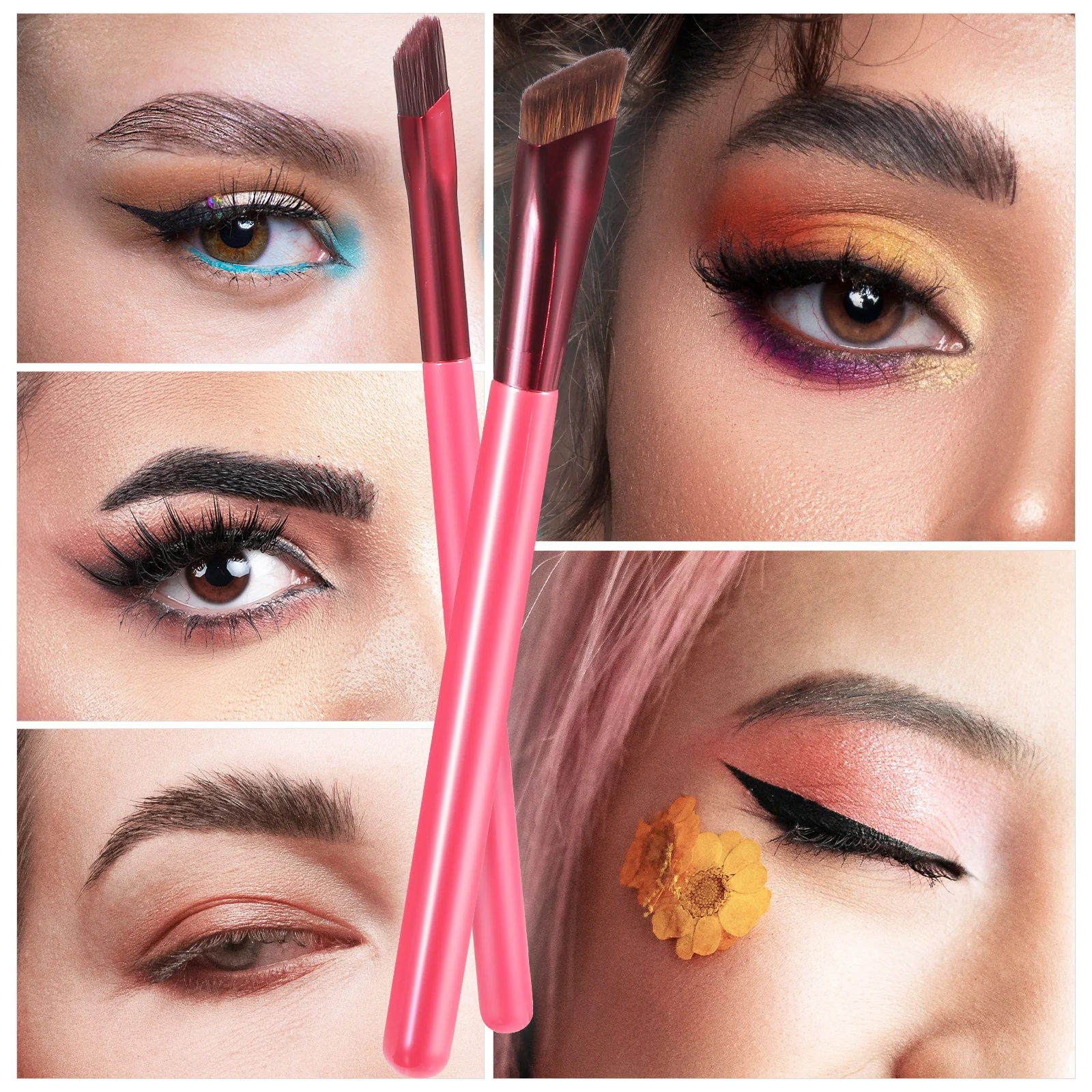 Set di pennelli per sopracciglia da 3 pezzi Pennelli per trucco da viaggio quadrati in fibra artificiale per donne Strumenti per sopracciglia realistici ad angolo fine