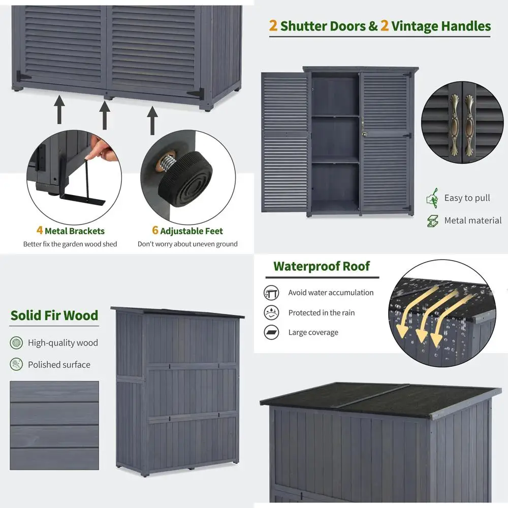 

Outdoor Storage Cabinet, Wooden Storage Shed with , Outside Garden Tool Shed with 2 Door Patio Yard Lawn, 1900 (Grey, Large)