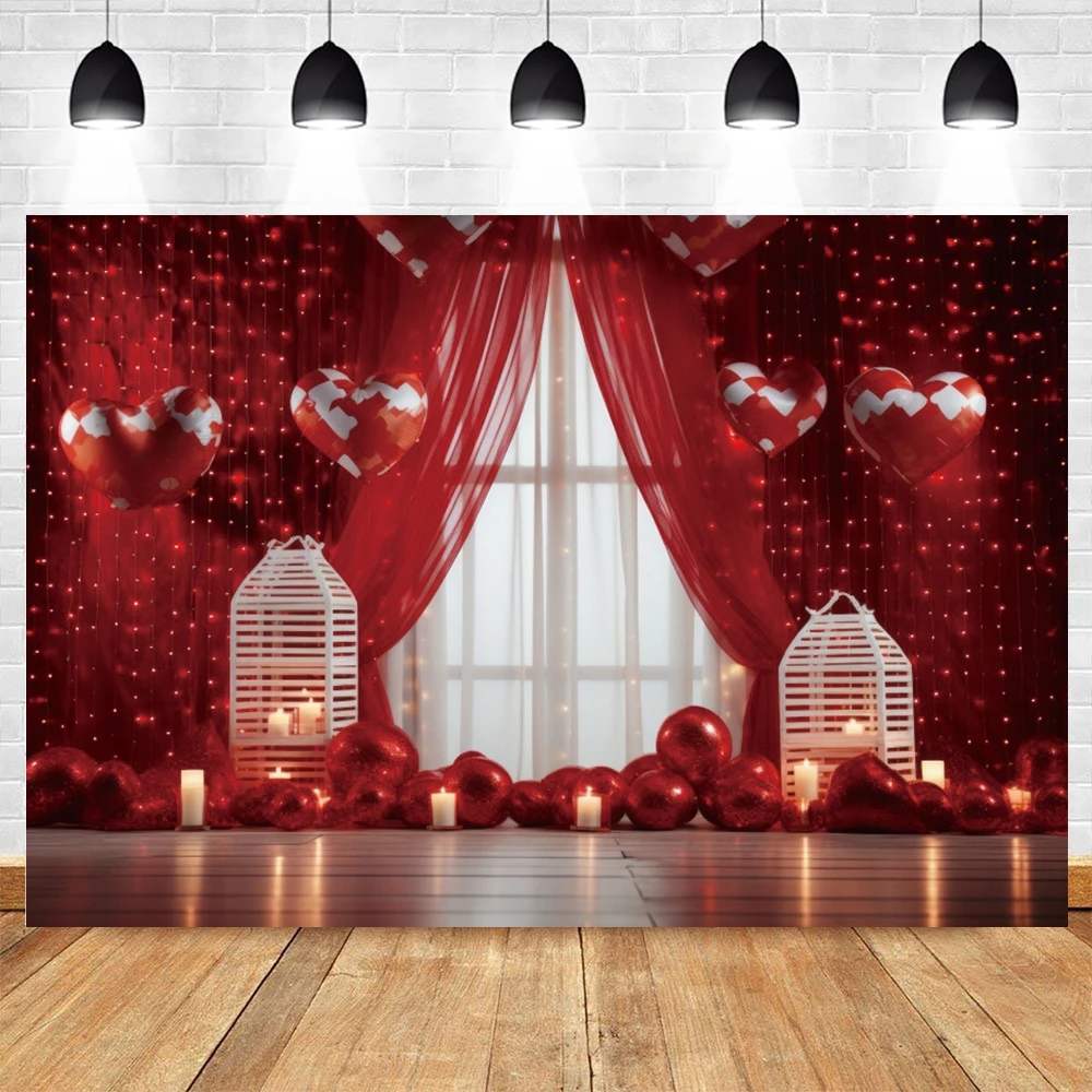 Valentine's Day Backdrop February 14 Romantic Valentine Red Love Heart Floral Curtain Wedding Party Decor Photography Background