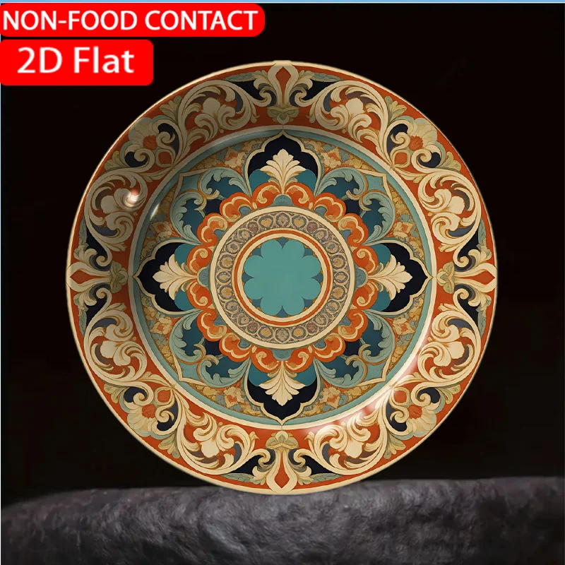 1pc Mandala Floral Ceramic Plate - Orange Non-Food Contact Suitable for Home Desk Decor, Elegant Mandala Patterns, Ceramic