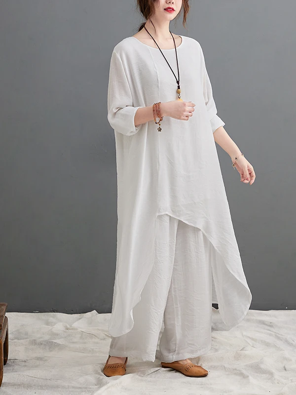 Ropa holgada informal de talla grande para mujer, ropa para ceremonia del té, conjunto redondo Ne adelgazante, pantalones largos cómodos étnicos, falda acampanada