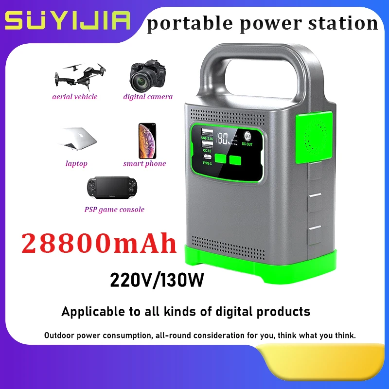 

Portable Charging Station 130W 28800mAh Lithium Polymer Power Bank Outdoor Camping Energy Storage Camping Backup Battery+ Socket