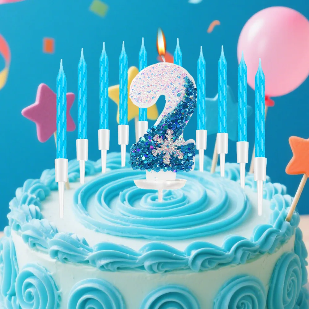 11pcs Frozen Snow Themed Birthday Candles,Number 0-9 Birthday Candle for Party Supplies, 2.76 inch Cake Topper Decorations ﻿