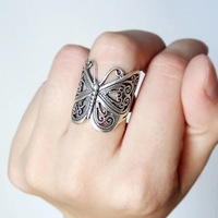 Retro Tibetan Silver Butterfly Ring Women's Fashion  Boho Ethnic Turkish Vintage Wedding Rings