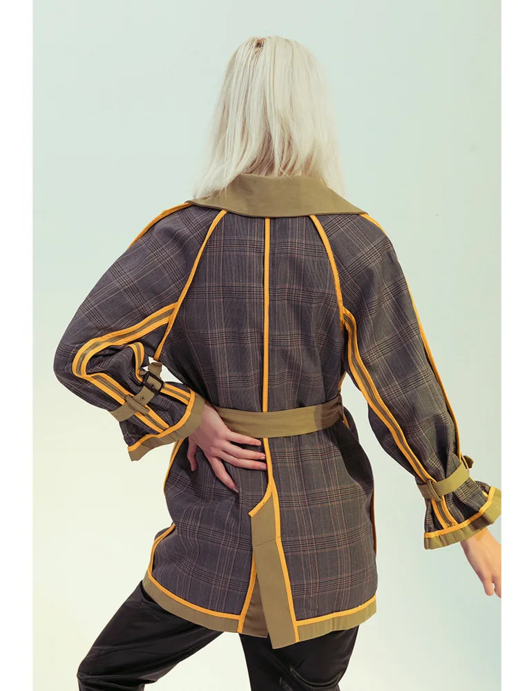 DEAT Fashion Women\'s Trench Coat Two Sided Dressing Belt Double Breasted Plaid Designer Windbreaker Autumn 2024 New Tide 7I0625