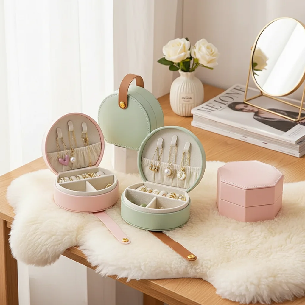 

Mini Jewelry Organizer Display Travel Jewelry Case Boxes Earrings Necklace Ring Portable Handbag Jewelry Box Leather Storage