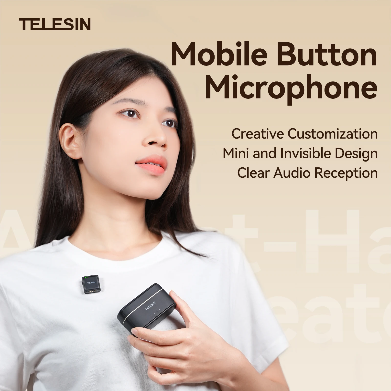 TELESIN Wireless Lavalier Button Microphone 200M Audio Video Live Voice Record Universal Noise reduction Portable Mic For Phone