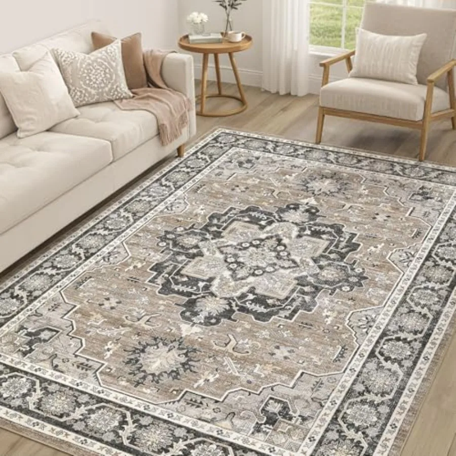 

Vintage Living Room Area Rug 6x9 - Large Soft Washable Oriental Traditional Distressed Farmhouse Rug for Bedroom Home Office -