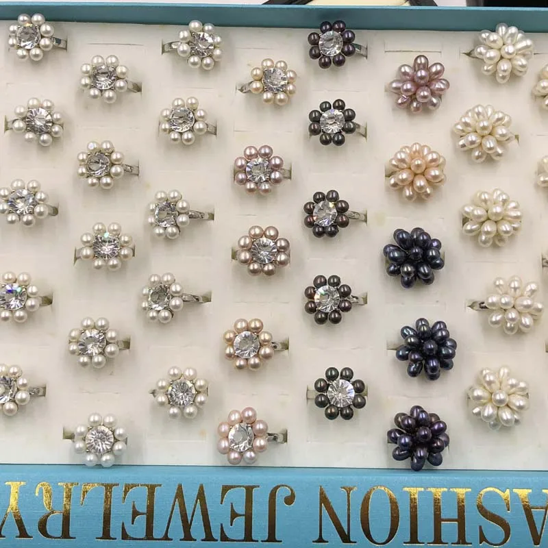 ELEISPL Lots 45 PCS Mixed TWO Style Freshwater Pearl Rings #22010306-5