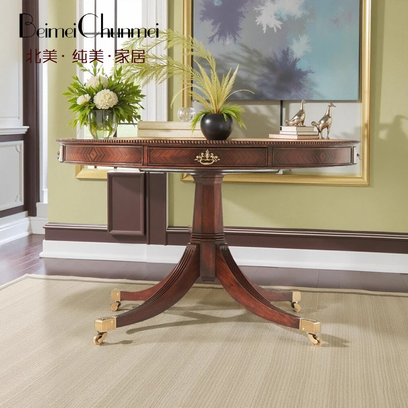 British classic copper decorative dining table mahogany solid wood round dining table dining table