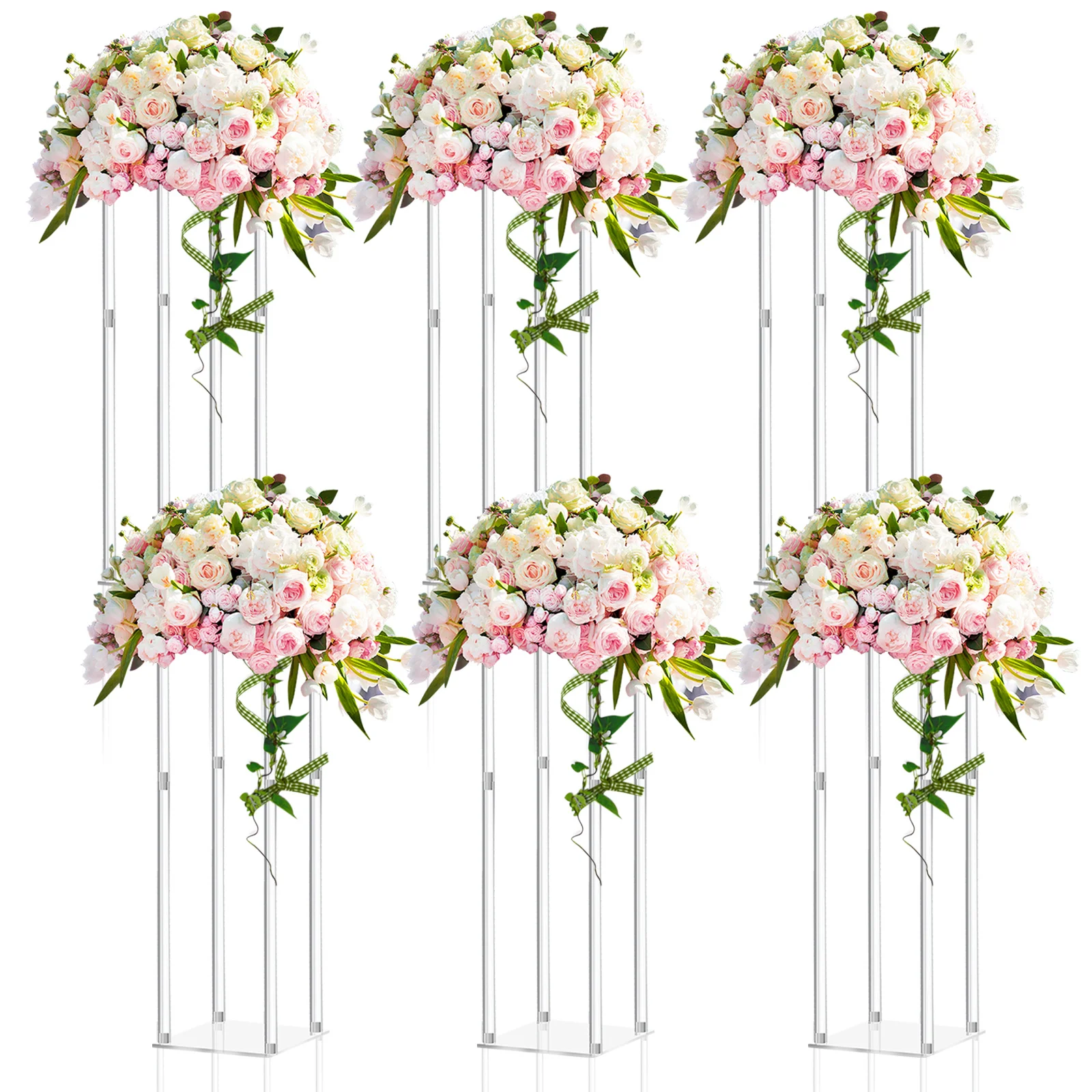 

6pcs Tall Acrylic Vase Wedding Centerpieces | Clear Flower Stand Column Geometric Floral Vase Elegant Display Holder for Birthday Party Wedding Table Decorations (20 Inch)