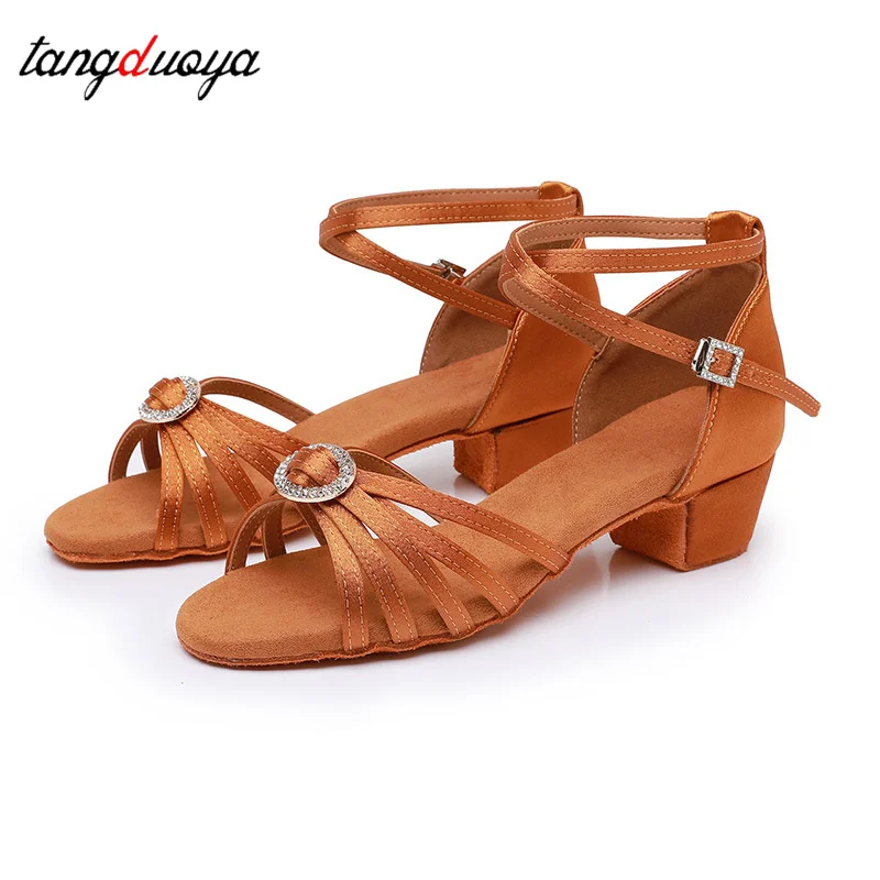 

Детская обувь для латинских танцев для девочек, обувь для бальных танцев, женская обувь для современного танго, детские сандалии на каблуке 3,5 см