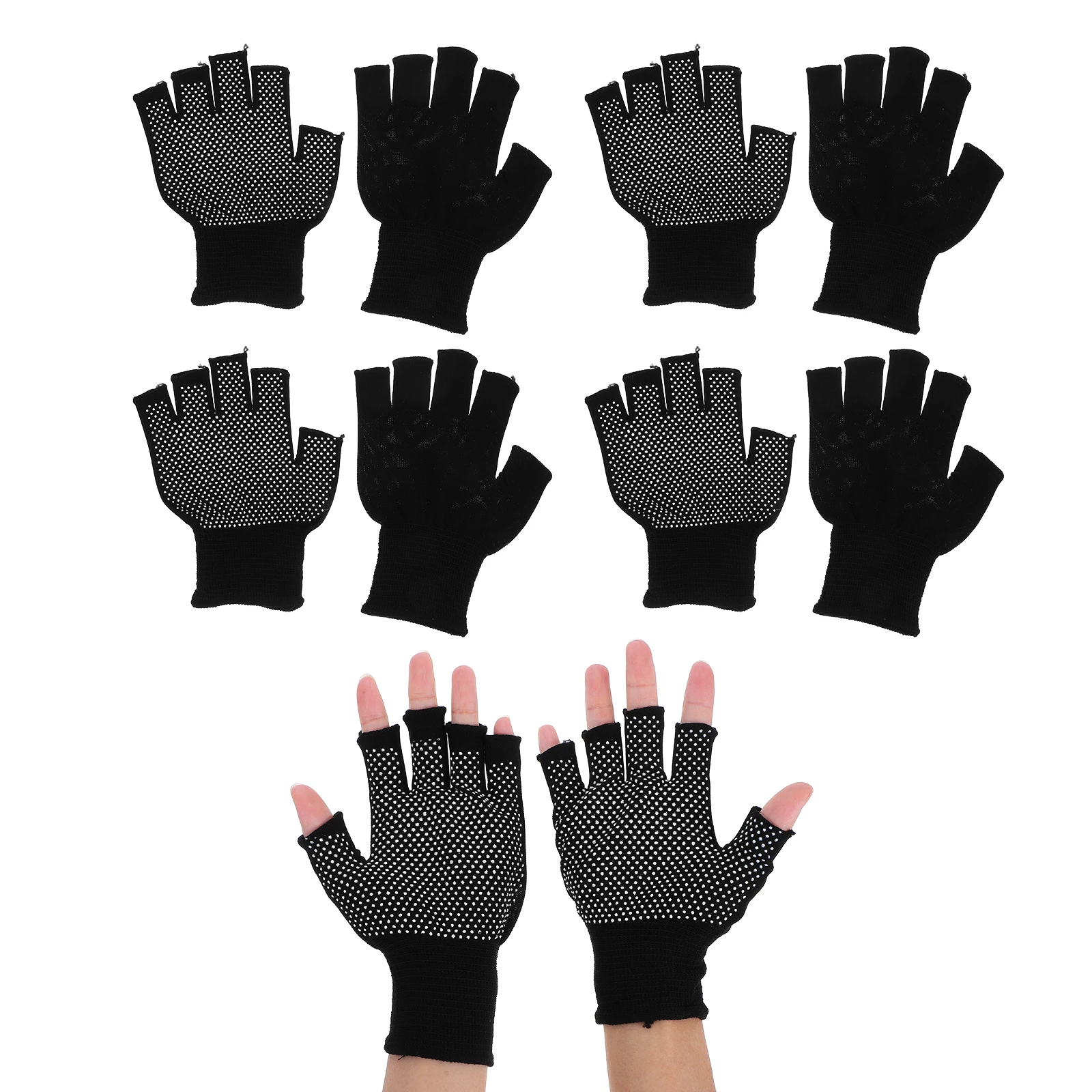 

5pcs 5 Pairs Grip Breathable Material Driving Women Winter Warm Warm Winter Knit Fingerless Gloves For Women Gloves Black Color