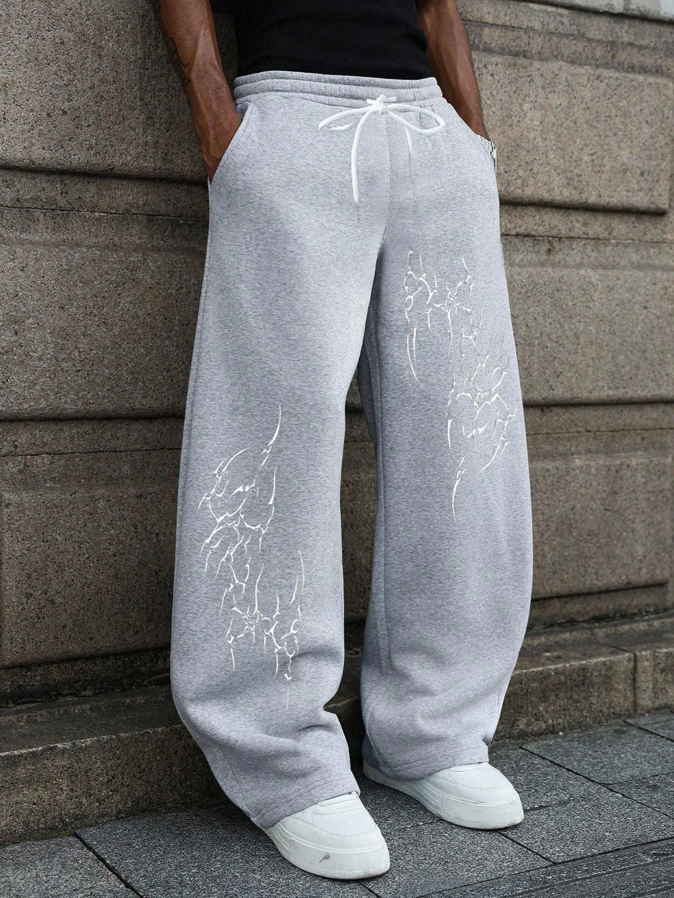 2026 Neues Modell Herren Gothic Vertikale Grafik Weite Jogginghose mit Kordelzug Lose Gerade Baggy Y2K Dark Punk Streetwear Hose. – Detail 3