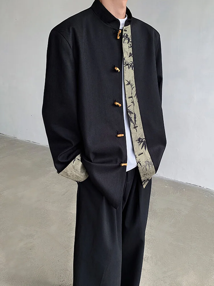 

New Chinese Sle Men's Jaet oulder Line Suit Casual Western Coat Tang Costume High Collar Anti-Bacterial Spring Autumn