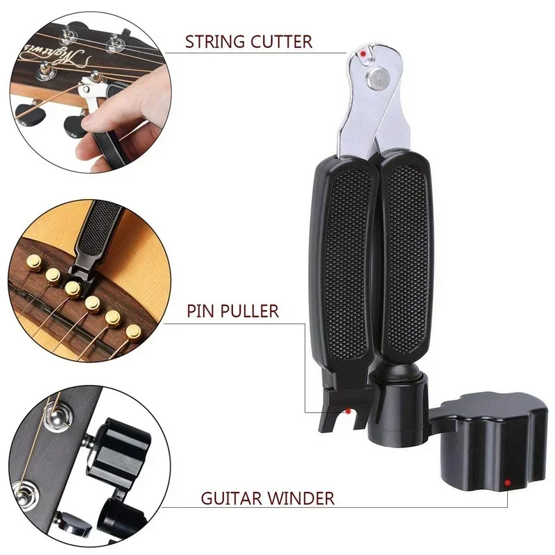 3 in 1 Guitar String Winder Cutter Bridge Pin Puller Acoustic Classic Electric Replace Luthier Tool Bass Banjo Mandolin