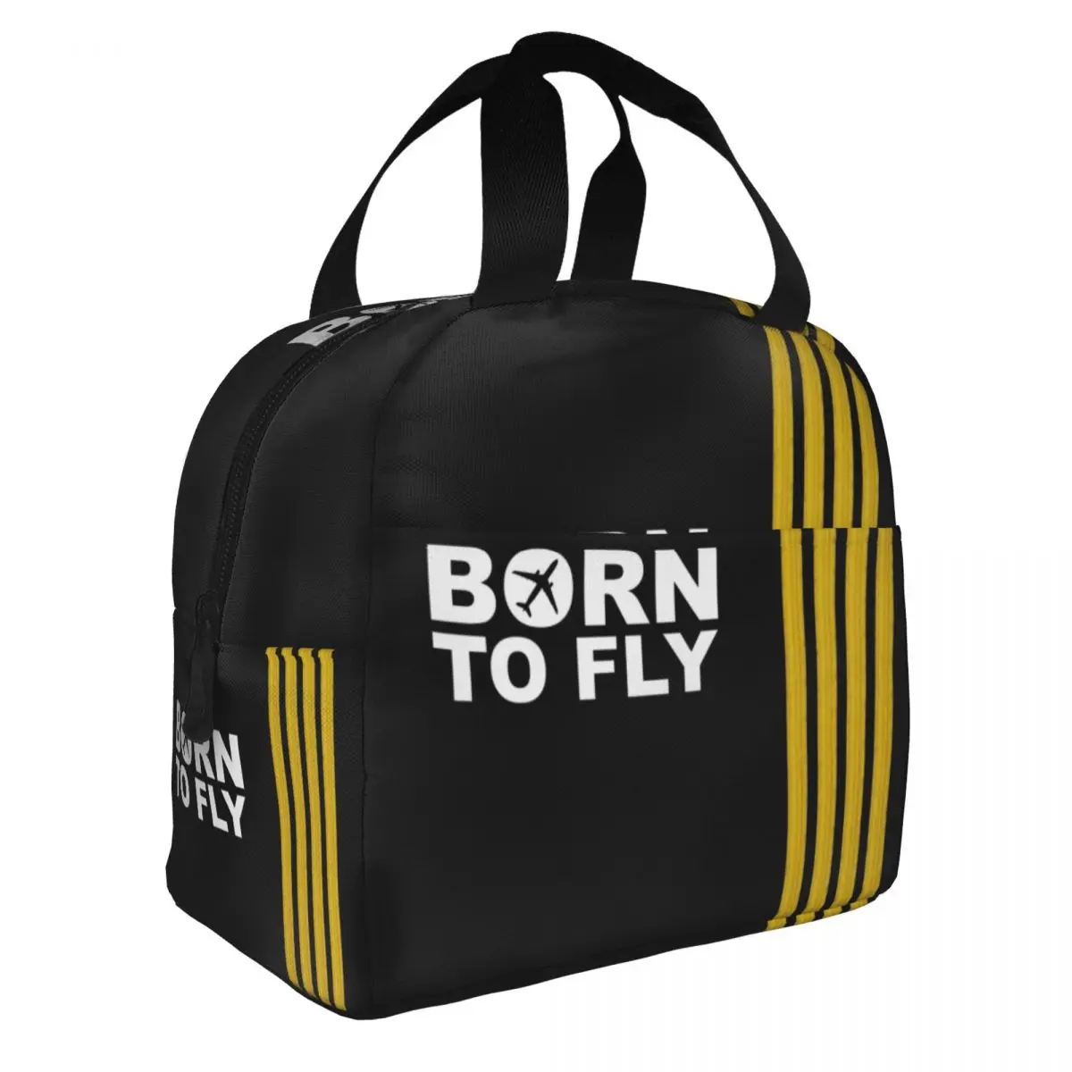 Born To Fly Captain Stripes Flight Pilot Insulated Lunch Bag Women Waterproof Aviation Aviator Airplane Cooler Thermal Lunch Box