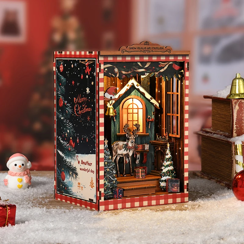 Kit Fai-da-Te per Casa in Miniatura Natalizia con Mobili, Set per Creazione di Modelli Festivi e Angoli di Lettura