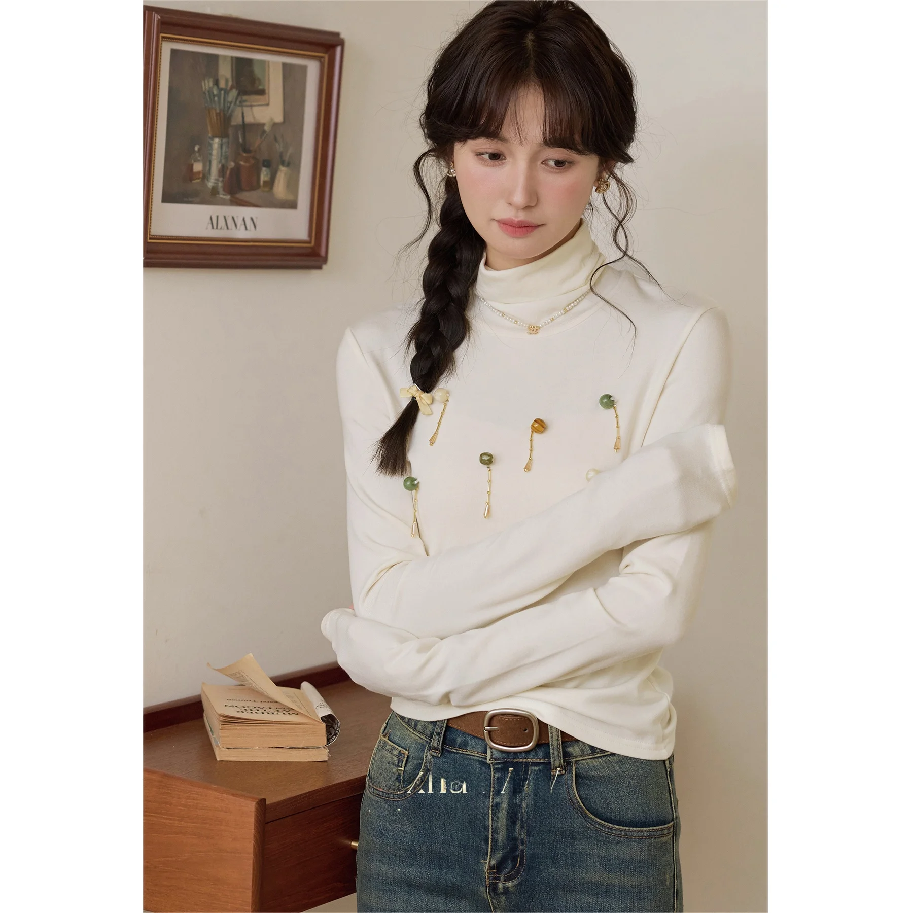 

Женская зимняя новая облегающая водолазка South Deer Sweet Tea Diary Ele Tawny Knitwear с высоким воротником в корейском стиле для повседневной носки