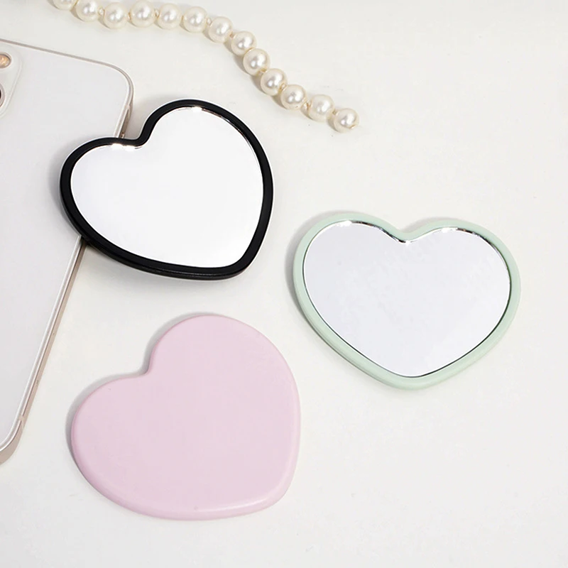 1Pcs Love Shaped Handheld Mirror Practical PVC High Definition Cute Mirrors Makeup Mirror Gift Carry Traveling