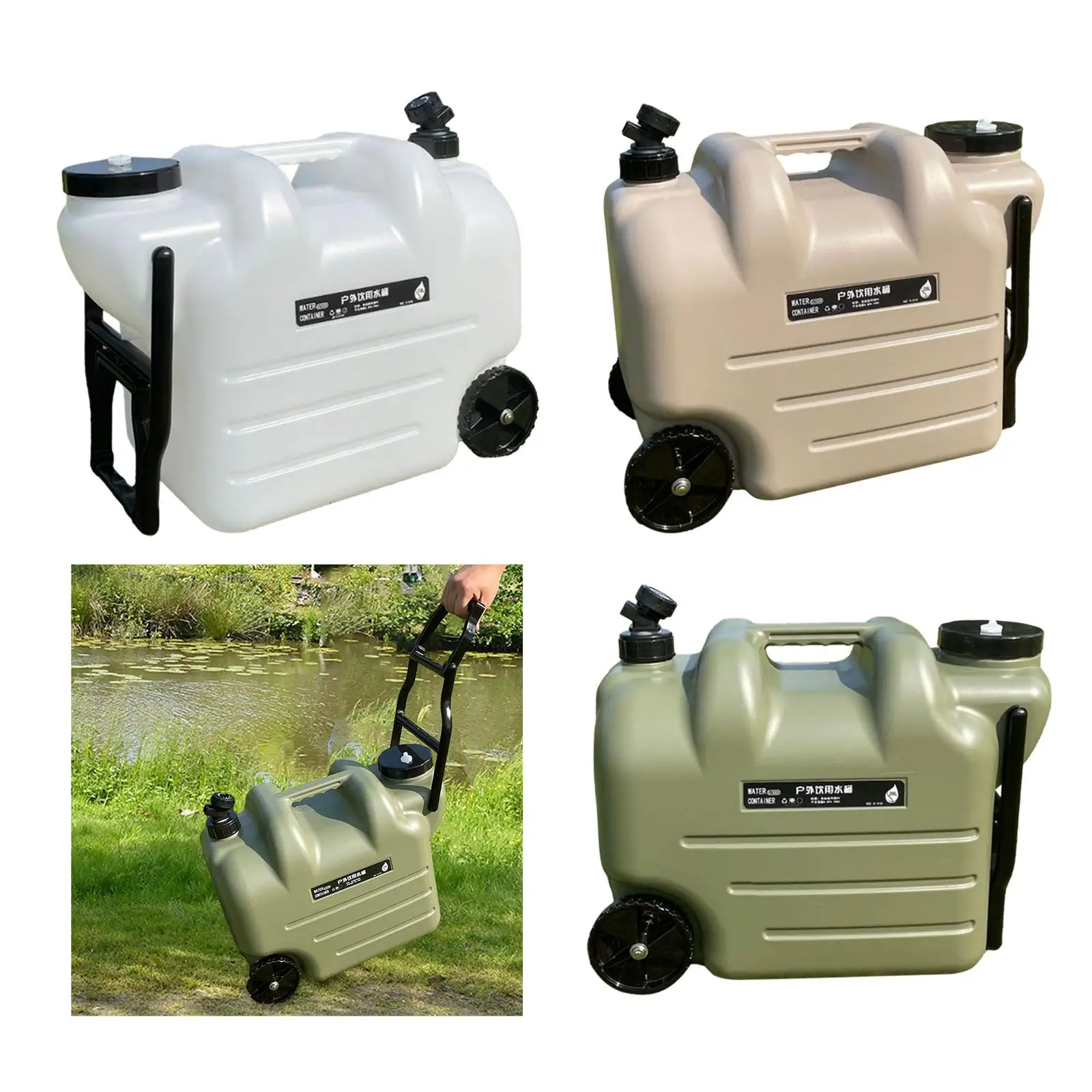 Water Container, Wheeled Water Tank, 28L, with Spigot and Screw Lid, Water