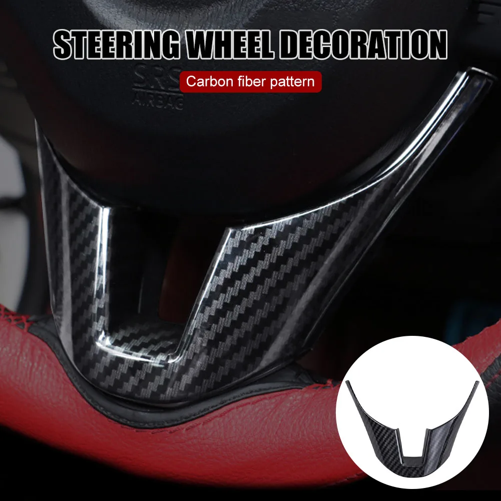 Car Steering Wheel Trim Decoration Carbon Fiber ABS Steering Wheel Panel Cover Trim for Mazda 3 Axela 2014 2015 2016