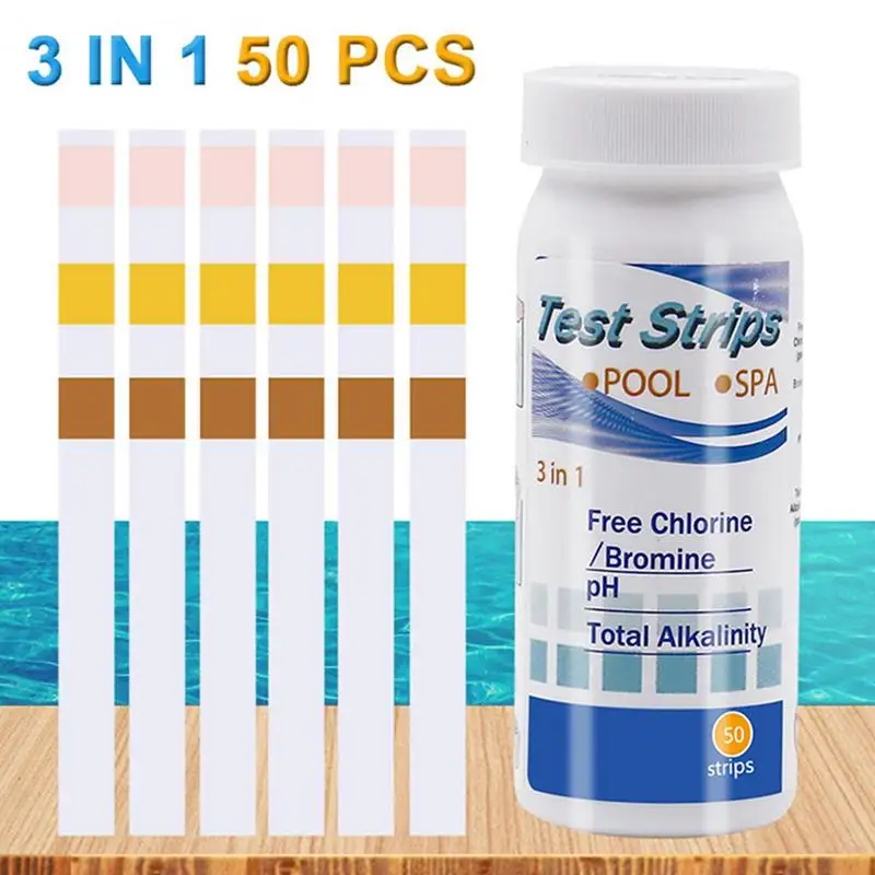 50PCS/Set 3 In1 Swimming Pool PH Test Paper Residual Chlorine Value Alkalinity Hardness Test Strip PH Tester Pool Cleaner Tools