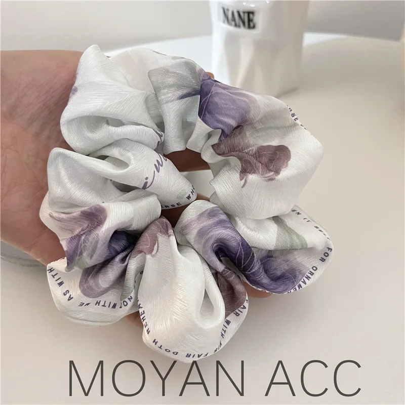 Polyester Silk Imitation Scrunchies for Hair Girls Women Elastic RubberBands Hairties Hair Accessories Floral Print Headwear