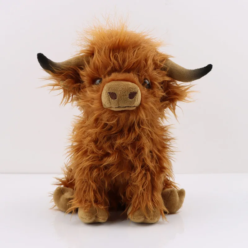 Simulation Kyloe Cream Highland Cow Animal Peluche, Soft Butter Stuffed, Cattlle Plushie, Cadeau pour Enfants, Garçons et Bol, 30cm