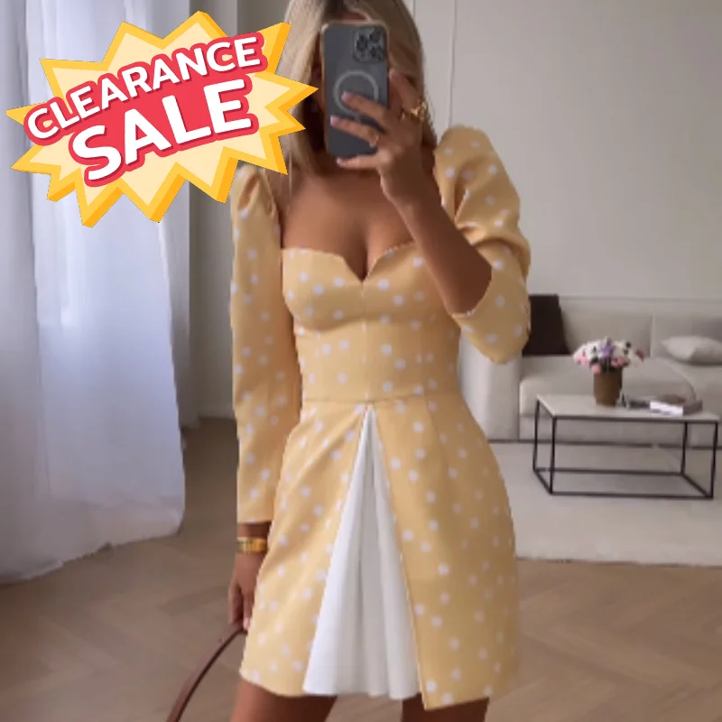 

Women's Lightweight Fake Two-Piece Dress Polka Dot Sweetheart Neckline High Slit Long Dresses Lady Summer Party Beach Vacation