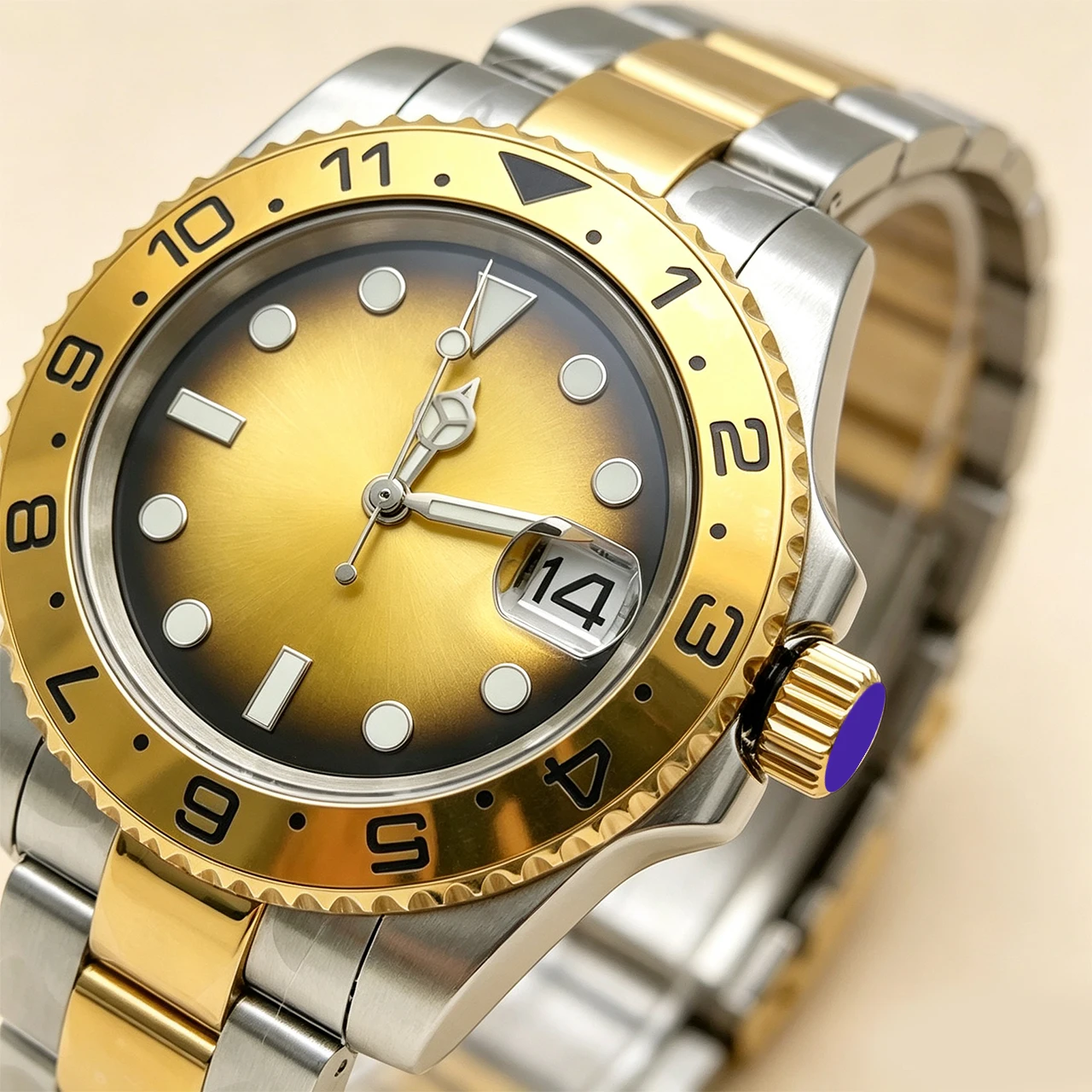 40mm NH35 Two-Tone Men's Watch, Ceramic Bezel Sapphire Crystal Exhibition Back Luminous Dial 50M Waterproof