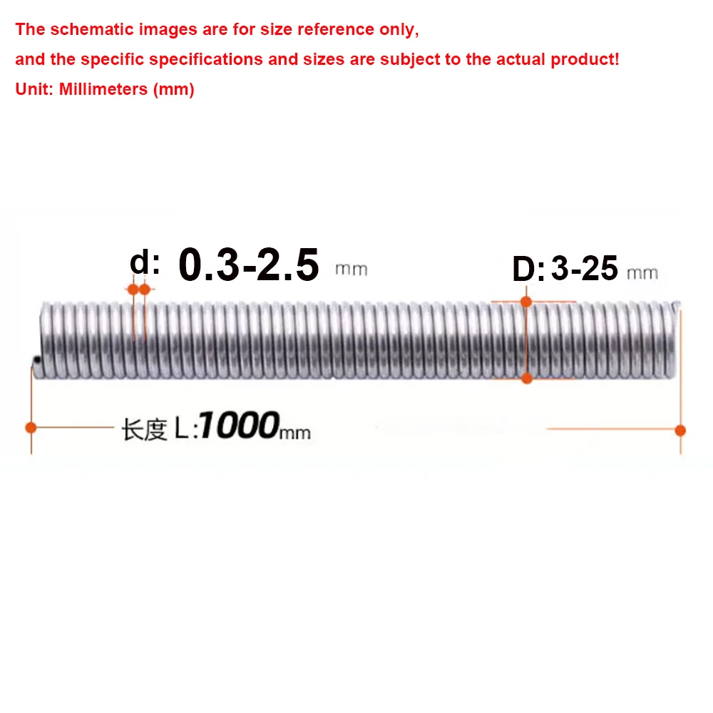 Wire 0.3mm-2.5mm 304 Stainless Steel Long Tension Spring OD 3mm-25mm Extension Springs Length 1000mm Industrial Accessories