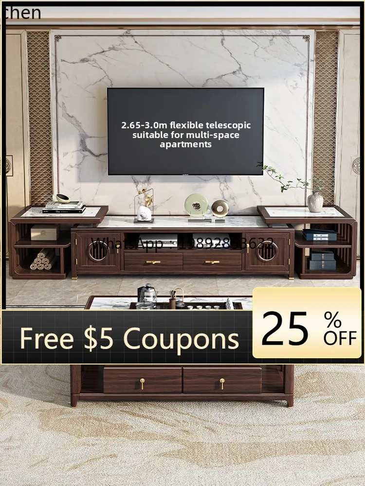 

Solid Wood Extendable Coffee Table Set for Living Room Small Apartment TV Cabinet Floor Cabinet Set