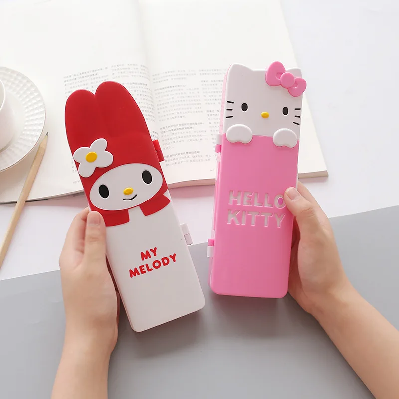 Hello Kitty Buckle Pencil Box Pen Case Cute My Melody Shaped Plastic Student Girl Cartoon Stationery Box