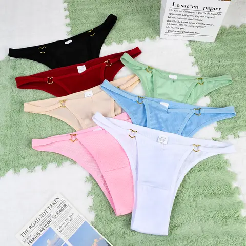 7Pcs Soft Women's Thong Cotton Underwear Set Ribbed Sexy Low-rise Seamless Underwear Breathable And Comfortable