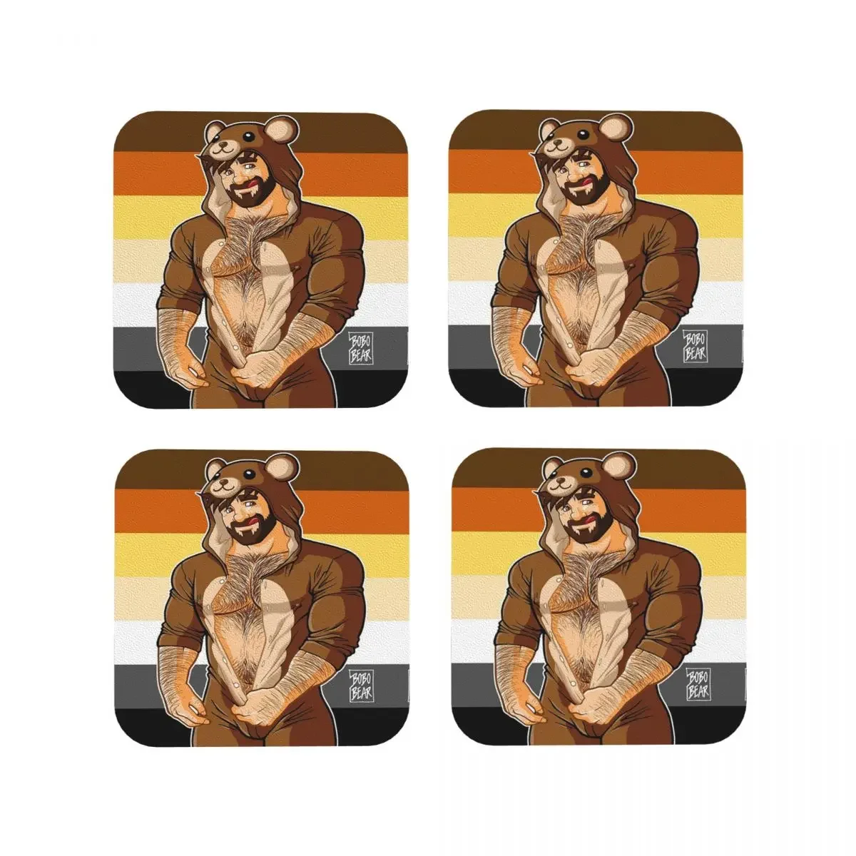 Adam Likes Teddy Bears - Bear Pride Coasters Kitchen Placemats Waterproof Insulation Cup Coffee Mats For Tableware Pads Set of 4