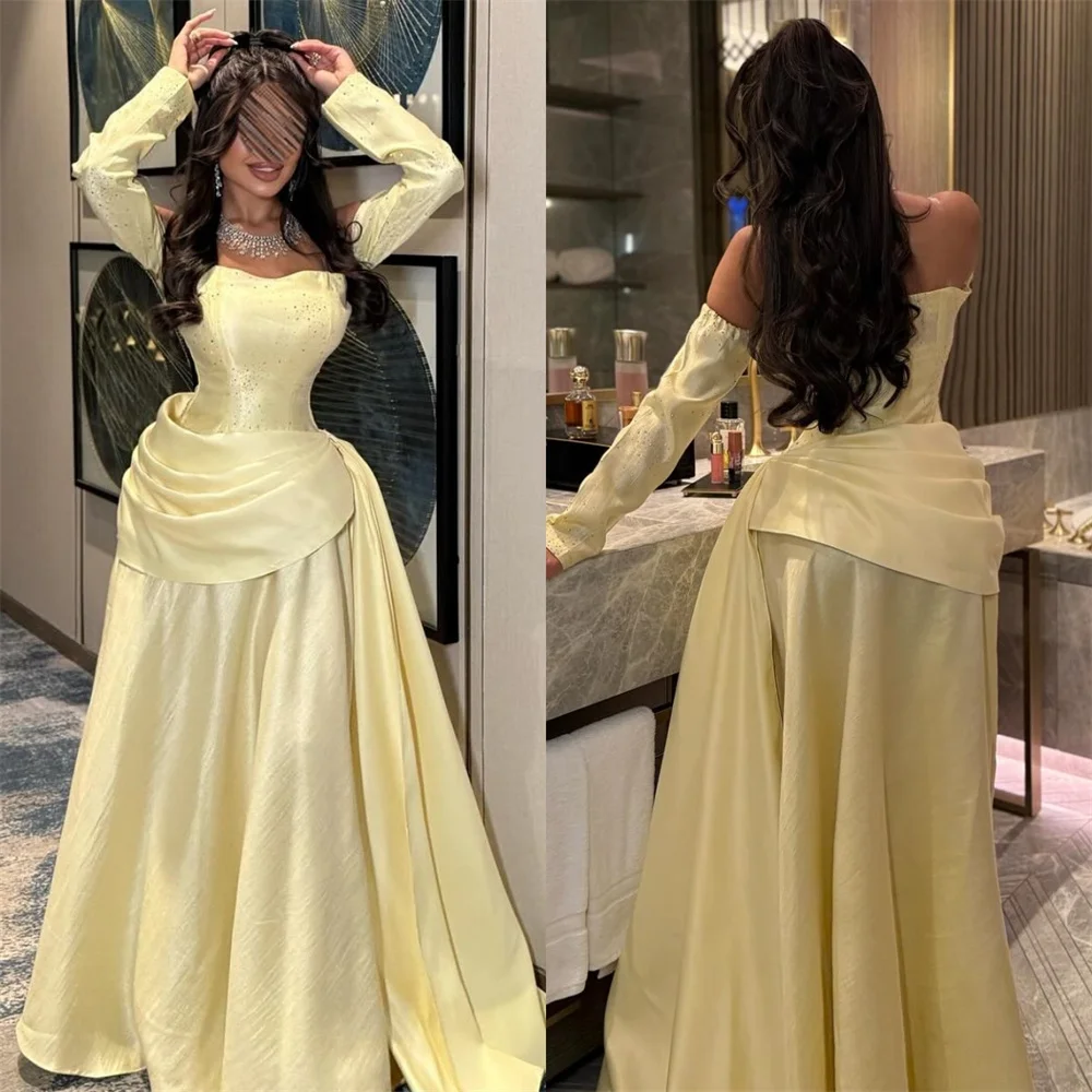 Customized Fashion Sexy Beading Sexy Pleat Draped A-line Off-the-shoulder Long Dresses Bespoke Occasion Dresses High Quality
