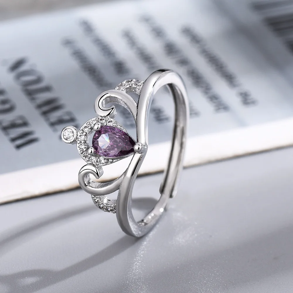 Ellie Princess Crown Ring For Women Fashion Wedding Jewelry Accessories Gift Silver Plated Adjustable Crown Heart Princess Ring