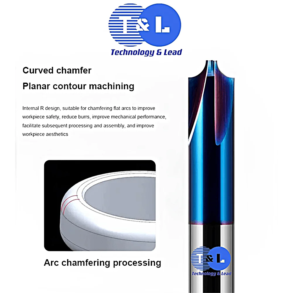 T & L-Interno R Chanfro Fresa, Aço De Tungstênio, Nano Revestimento, Endmill De Arco Circular, Centro De Usinagem CNC, HRC58