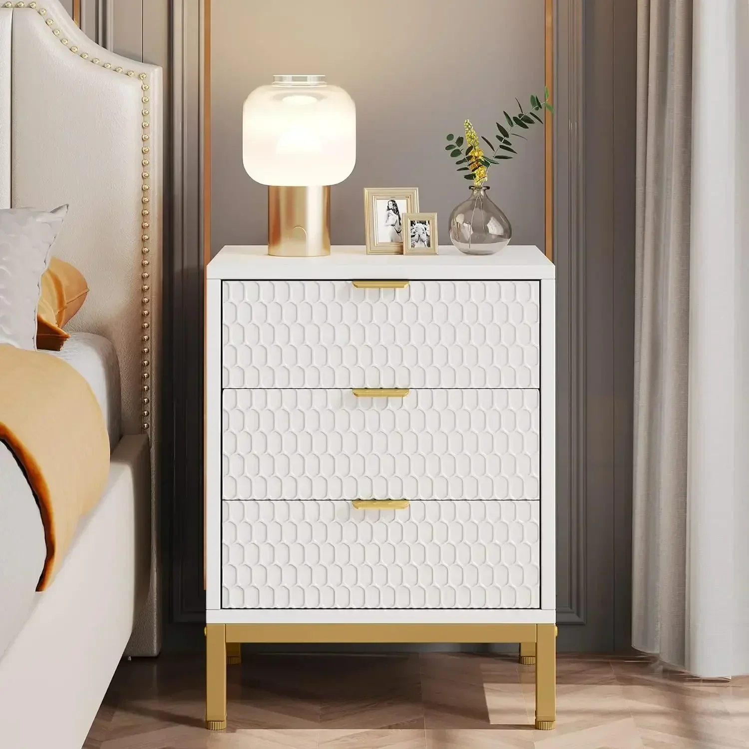 For 3-Drawer Nightstand, 25.8" Tall Modern Bedside Table, Large Side End Table with Storage Drawers for Bedroom